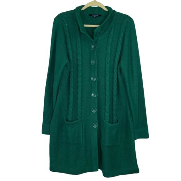Chadwick green long button down knit cardigan sweater women's size 1X - Picture 1 of 6
